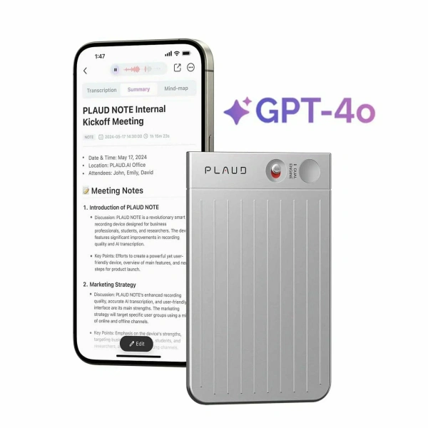 Диктофон Plaud Note ChatGPT AI Voice Recorder Silver